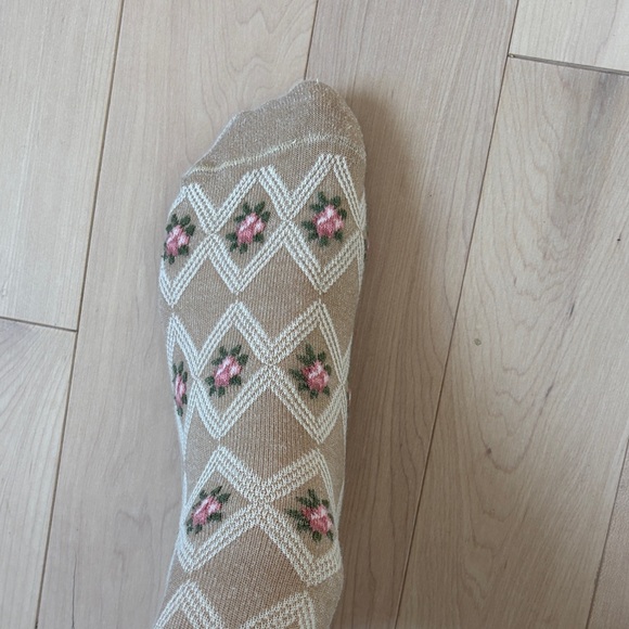 Sezane Tan and Pink Embroidered Socks- good for 8-10 - Picture 3 of 4